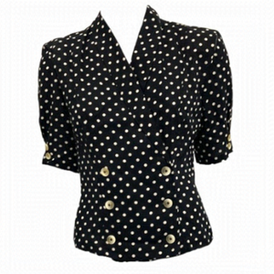 Vtg Rockabilly Black White Polka Dot Double Breasted Tapered Sleeve Blouse Small